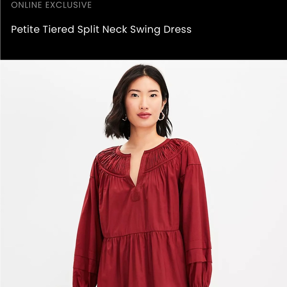 LOFT Olive Petite Split Neck Swing Dress